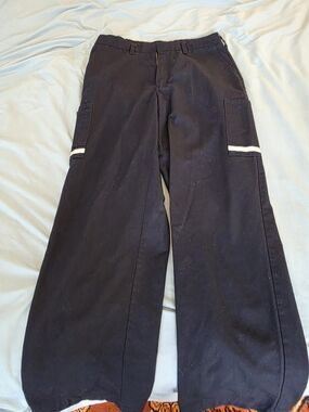 Men's Navy Cargo Work Pants with Reflective Trim